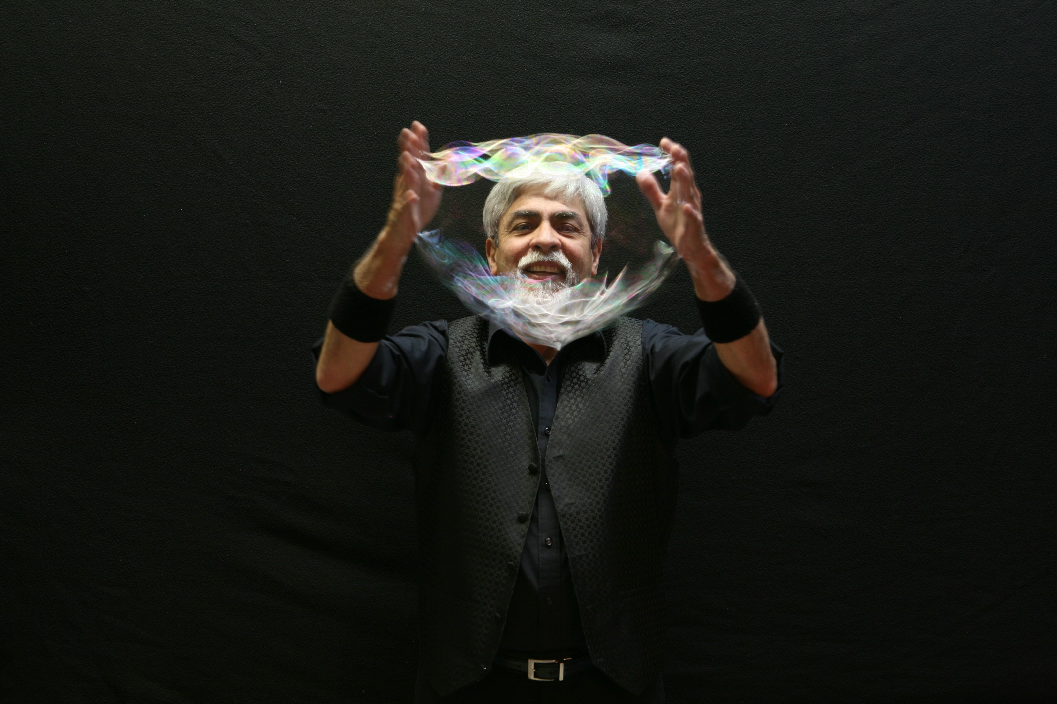 Ben's Bubble Show Promo Image, man holding bubble