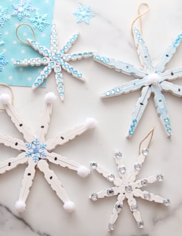 Clothespin snowflakes