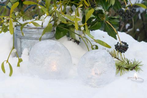 Ice lanterns in the snow