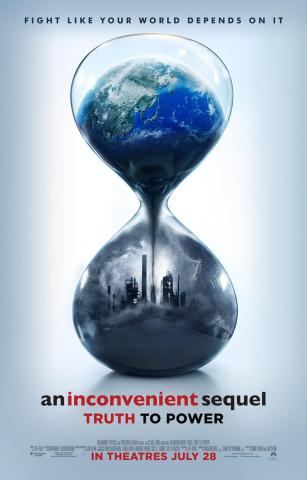 An Inconvenient Sequel poster of an hourglass with the Earth in the top half